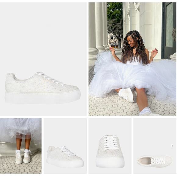 Betsey Johnson Ivory Sidney Pearl Sparkle Platform Sneakers, Size 9.5, Like New - Picture 9 of 9